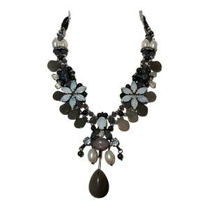 Chelsea Row Stunning Rare Necklace aGenuine Laborite,Hematite, Faux Pearl